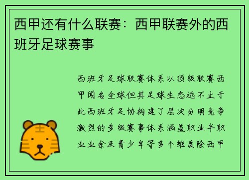 西甲还有什么联赛：西甲联赛外的西班牙足球赛事
